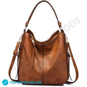 Brand New Realer Hobo Large Brown Faux Leather Bag